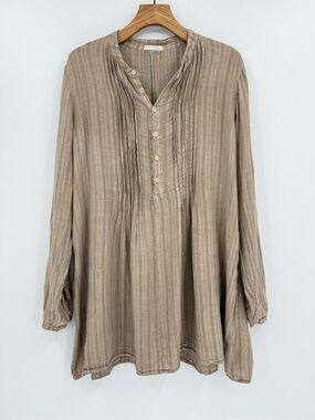 Free People x CP Shades Tunic 100% Linen Striped Pintucked Dress Top Cover-Up M